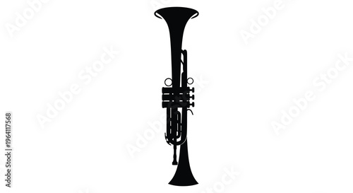 A striking black silhouette of a brass trumpet instrument