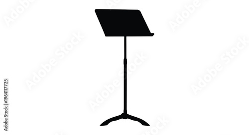 A black music stand is displayed in stark contrast a silhouette