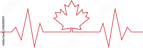 Heartbeat pulse vector with maple leaf isolated on transparent background
