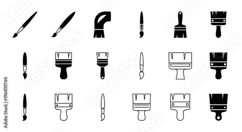 Set of Paint Brushes Icons: Various Types and Styles for Art and Design