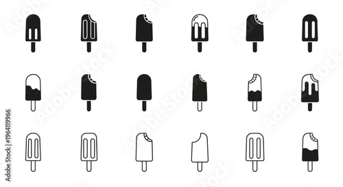 Set of Ice Cream Icons, Popsicle Vector Graphics, Frozen Dessert Symbols