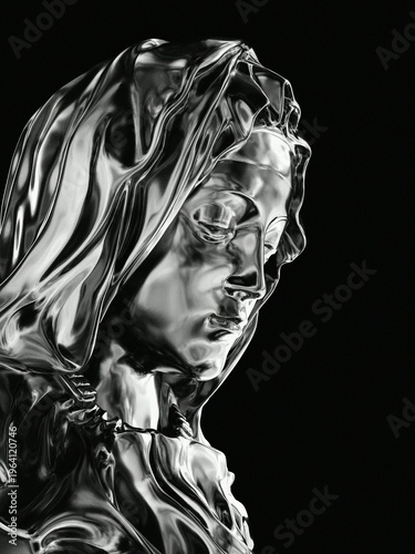 Close up of classical female statue in liquid chrome finish