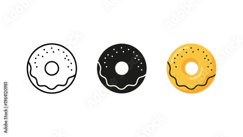 three stylized donuts with different fillings flat design vector illustration