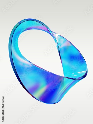 Abstract blue iridescent Möbius strip shape on white background
