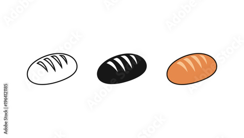three different bread loaves cross-section flat design vector illustration