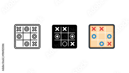 three tic-tac-toe game boards with x and o marks flat design vector illustration