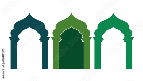islamic archways and mosque portal architectural design elements feature green tones perfect for ramadan eid or cultural celebration projects.