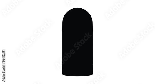 A stark black silhouette of a deodorant stick against white background