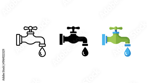water leak and plumbing issues flat design vector illustration with dripping faucets