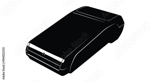 Black card reader device shown in a stark minimalist silhouette