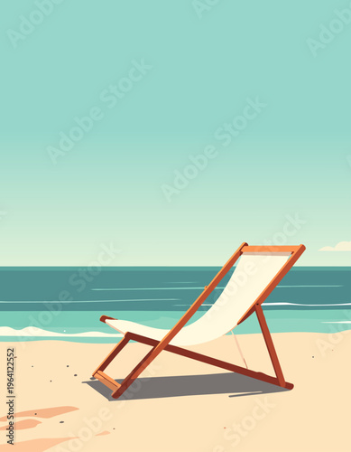  Silla de playa frente al mar en escena tranquila y minimalista.
