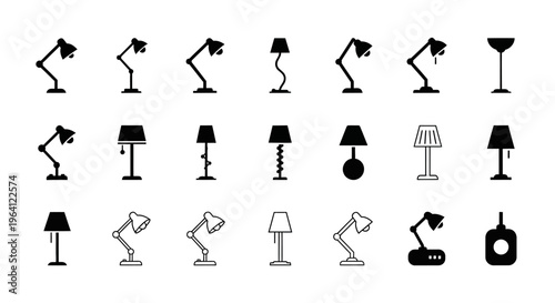 Collection of Desk Lamp Icons: Modern, Vintage, and Industrial Styles