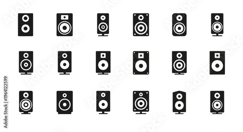 Collection of Speaker Icons: Modern Audio Equipment and Sound Systems