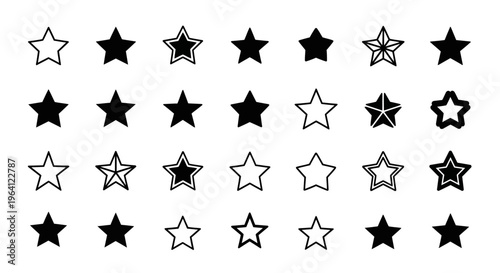 Set of Star Icons: Filled, Outline, and Textured Variations