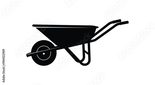 A black silhouette of a wheelbarrow simple gardening tool illustration silhouette