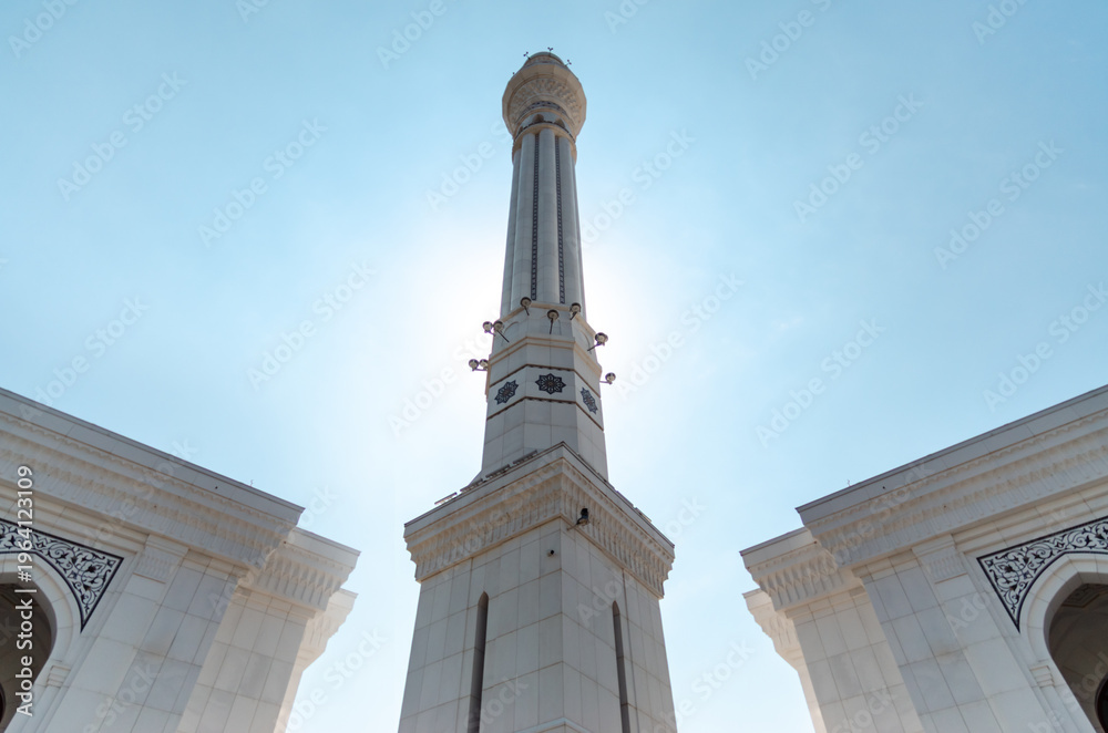 Fototapeta premium walls windows and a stone staircase with symbols of Islam inside a mosque