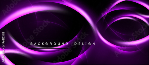 Abstract purple design. Glowing lines create dynamic shapes over dark background. Text reads background design. Modern, elegant aesthetic.