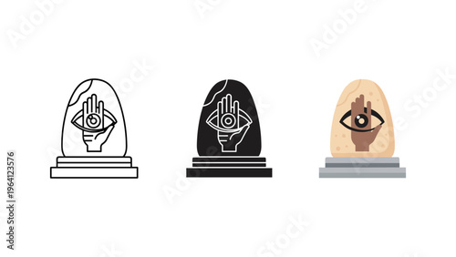 three mystical eye talismans with ancient symbols vector illustration