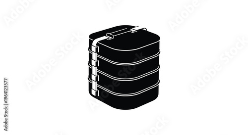 Black tiered lunchbox design a minimalist graphic silhouette