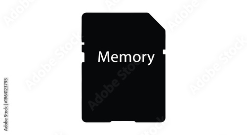 Black sd card with the word memory digital storage silhouette