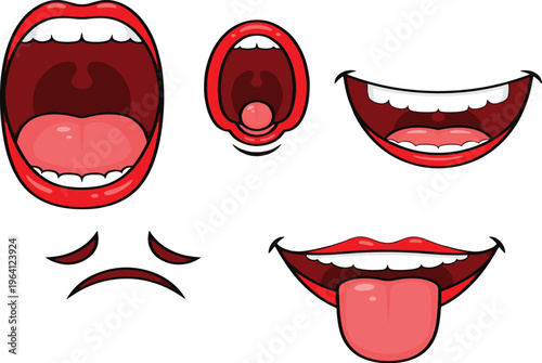 A collection of expressive cartoon faces showing various emotional reactions Vector