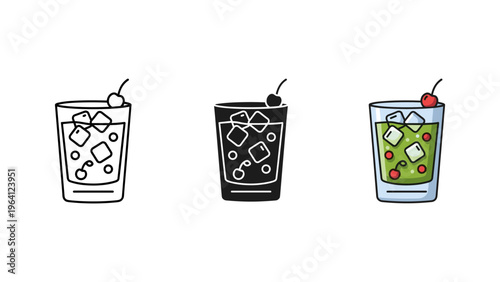 three refreshing summer cocktails with ice and fruit garnish vector illustration