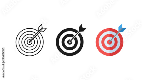 three colorful target arrows hitting bullseye flat design vector illustration
