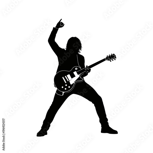 Silhouette of a Guitarist Playing an Electric Guitar in Rock Star Pose