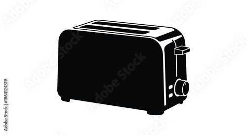 A black silhouette of a classic two slice toaster appliance