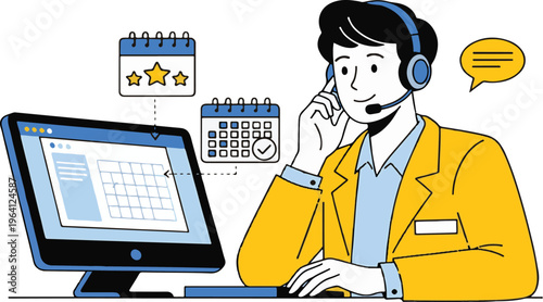Customer Support Agent with Headset and Calendar for Communication, Scheduling, and Service Management