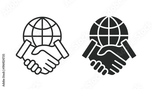 Global Partnership Handshake Icon with Globe Symbolizing International Cooperation
