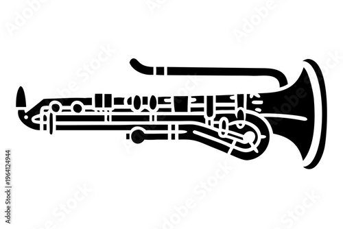 contrabass clarinet silhouette illustration for woodwind music instrument orchestra band and performance design