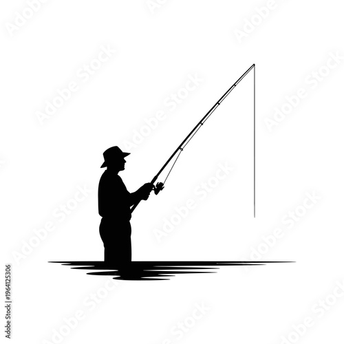 Minimalist Silhouette of a Person Fishing with a Rod Quiet Patience