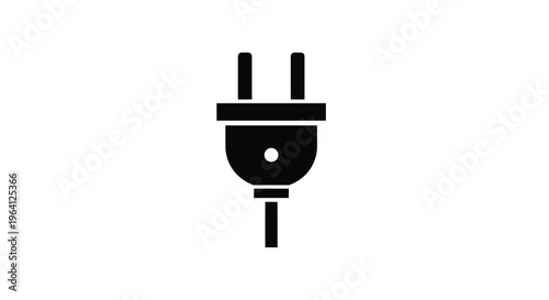 A simple black and white illustration depicts a standard electrical plug commonly used for powering devices high quality professional detailed modern