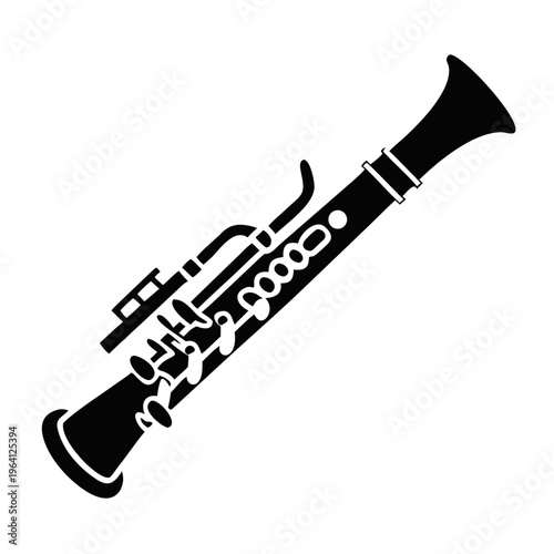 bass clarinet silhouette icon illustration for woodwind music instrument orchestra band and performance design