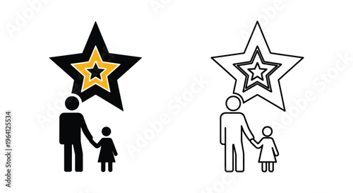 Family, parenting, star icons, black and white, vector illustrations, family symbols, child and adult, star ratings