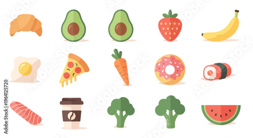 Healthy and unhealthy food icons representing a balanced diet and lifestyle