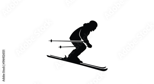 A silhouetted skier is dynamically captured mid air showcasing the thrill and freedom of downhill skiing high quality professional detailed modern