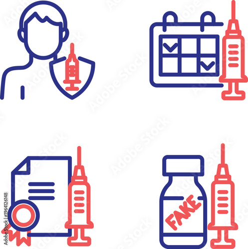 Illustrations of vaccination and immunization process icons
