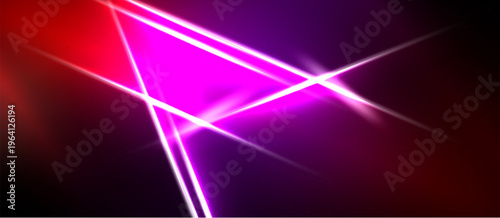 Abstract vibrant lines intersect, creating dynamic light effects. Purple, pink, red hues dominate dark background. Modern design.