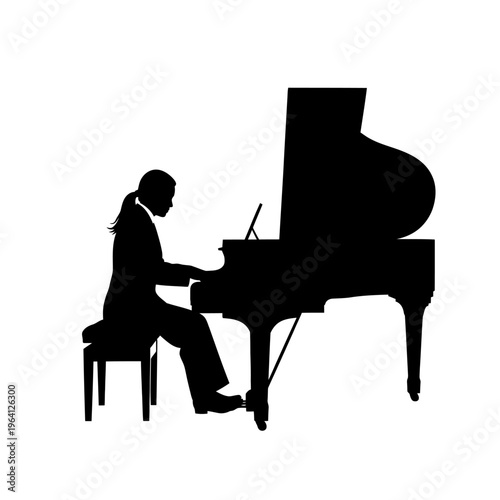 Minimalist Silhouette of a Person Playing a Piano Elegant Posture