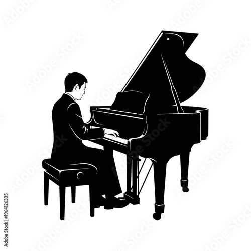 Minimalist Silhouette of a Person Playing a Piano Elegant Posture