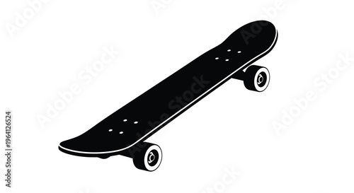 A minimalist black and white illustration depicts a skateboard with four wheels showcasing its classic shape and design high quality professional