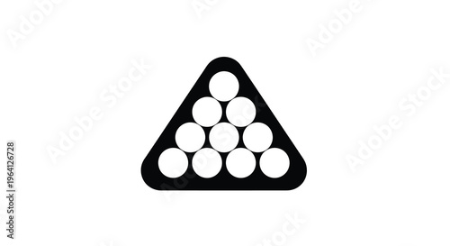 A black triangular rack holds fifteen white billiard balls in a geometric arrangement a simple icon high quality professional detailed modern