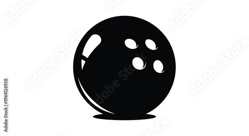 A stark black and white depiction of a bowling ball with finger holes presented in a simple graphic style high quality