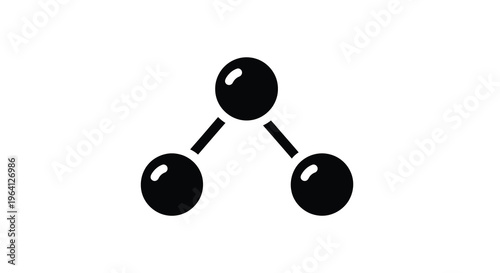 A simple graphic depicts a molecule or atomic structure consisting of three connected black circles high quality professional detailed modern elegant