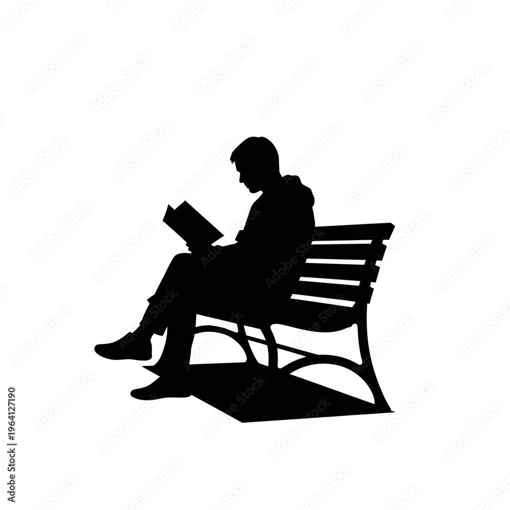 Fototapeta premium Minimalist Silhouette of a Person Reading a Book on a Park Bench