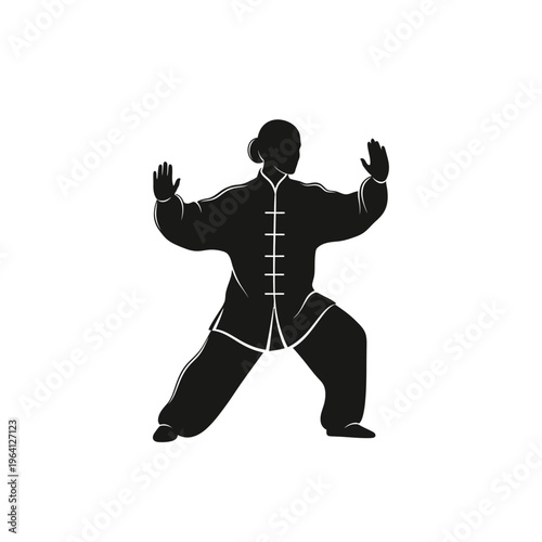 Minimalist Silhouette of a Person Practicing Tai Chi Fluid Motion