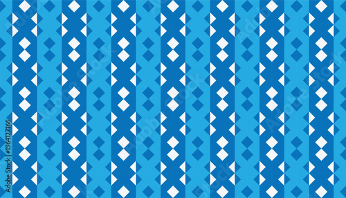 Minimalist repeating vector pattern featuring a rhythmic vertical arrangement of blue and white geometric tiles