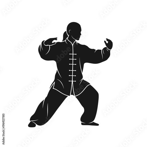 Minimalist Silhouette of a Person Practicing Tai Chi Fluid Motion
